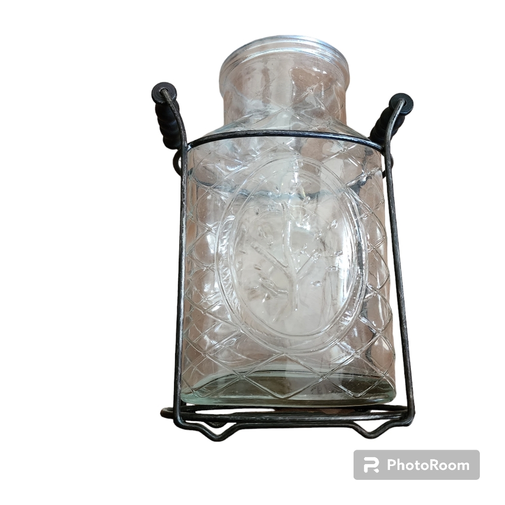 Decorative vintage style glass vase and holder